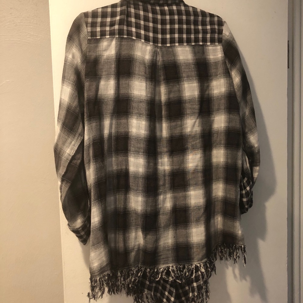 Distressed plaid cardigan sweater